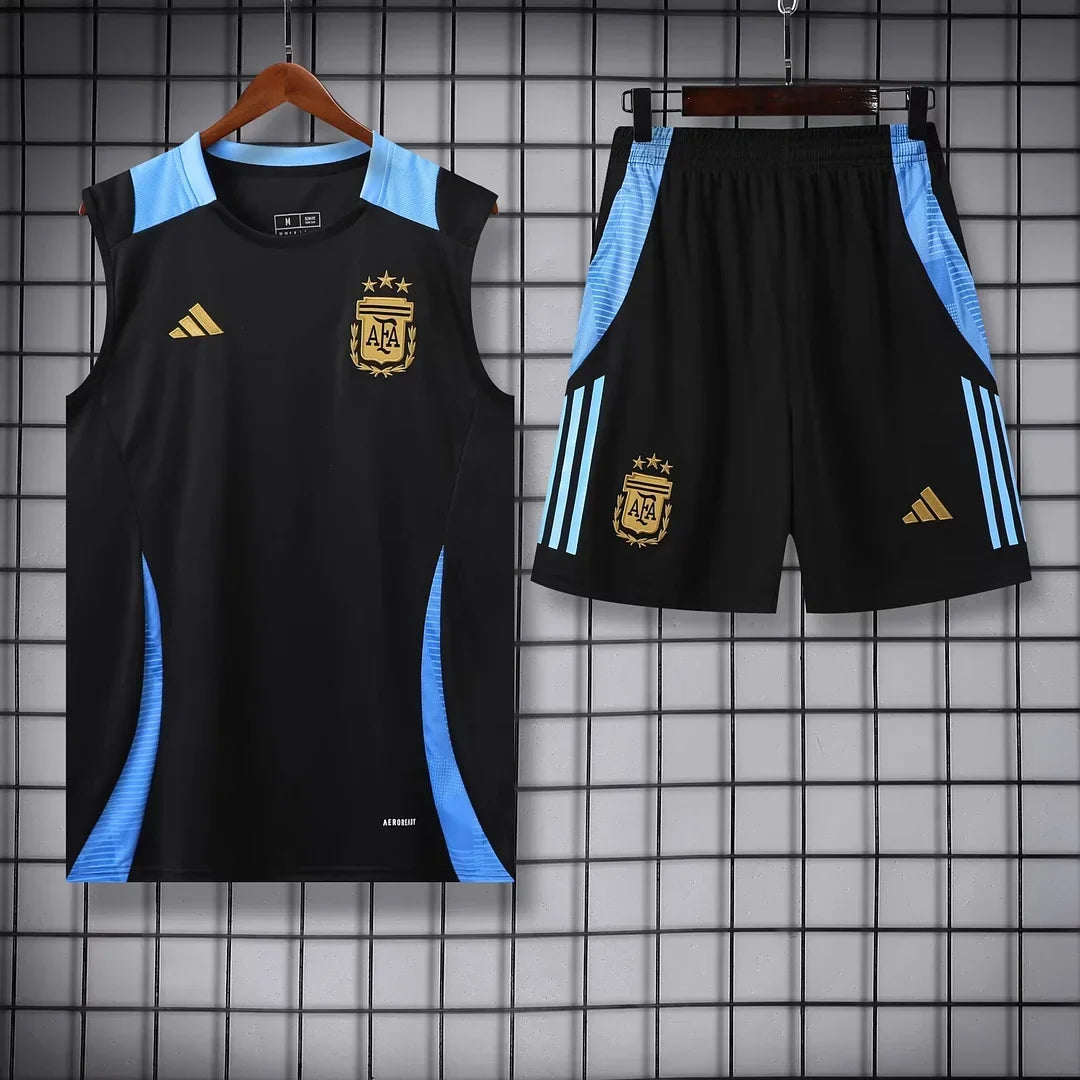 2024 Argentina Pre-match Training Black Jersey + Shorts