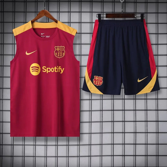 2024/2025 Barcelona Pre-match Training Red Jersey + Shorts